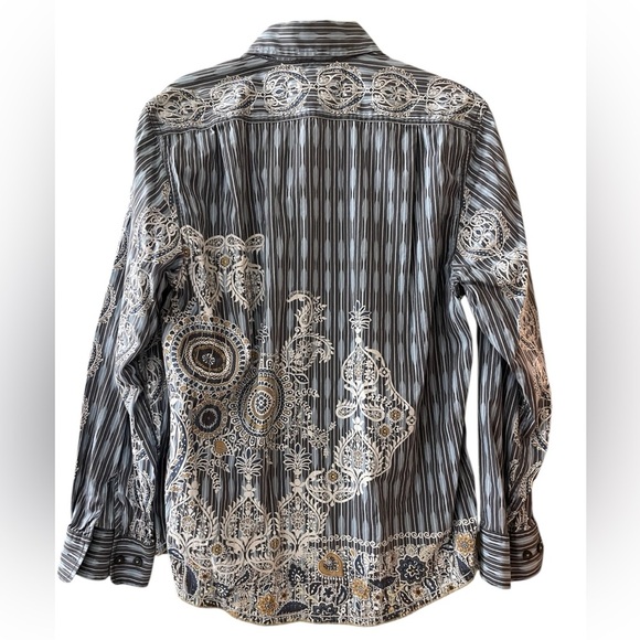 Tommy Bahama Denim Casual Button Down Collared Shirt Blue White Paisley Medium - Picture 3 of 6